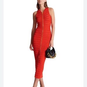 Balmain Vibrant Red Zip-Front Midi Dress